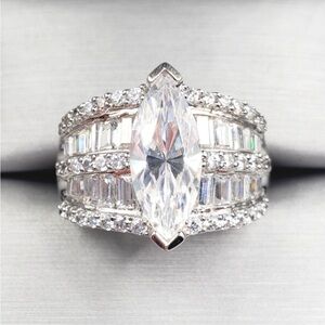 2 Carat Marquise Diamond Simulant Rhodium - 925 Sterling Silver Ring